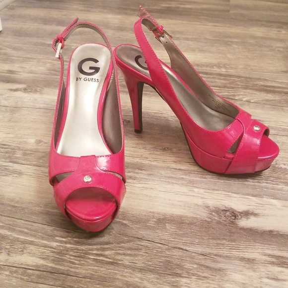 guess red high heels